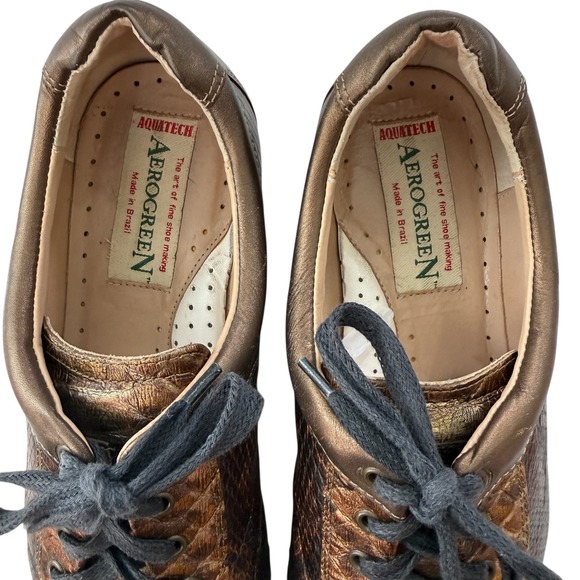 Aerogreen Italy Women Leather Spikeless Golf Shoes Size‎ 8 Gold Snakeskin Luxury - Picture 7 of 16